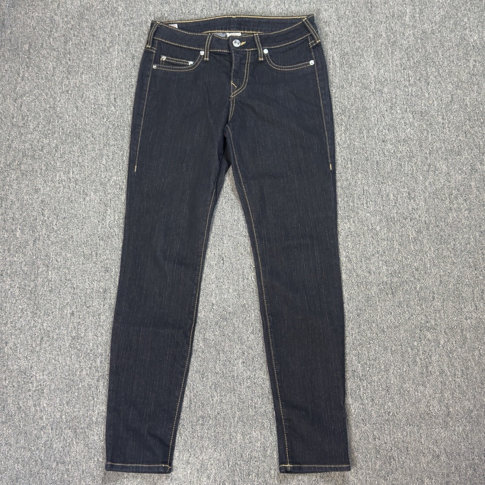 True Religion Women's Jeans Halle Phantom Black USA Flag‎ Skinny Size 28